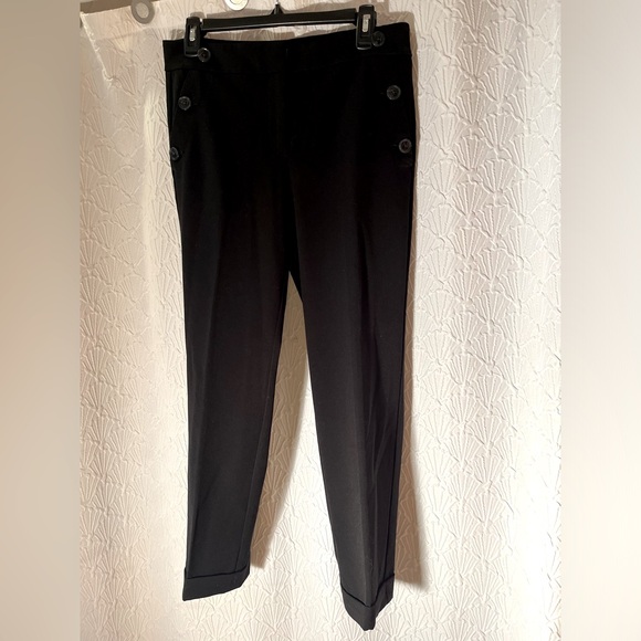 Loft black stretch straight button detail business casual work office pants 4 - Picture 1 of 7